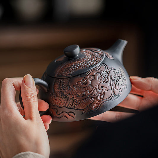 Dragon Year Xianglong Purple Pottery Teapot Relief Purple Clay Home Office Teapot Purple Sand Single Teapot